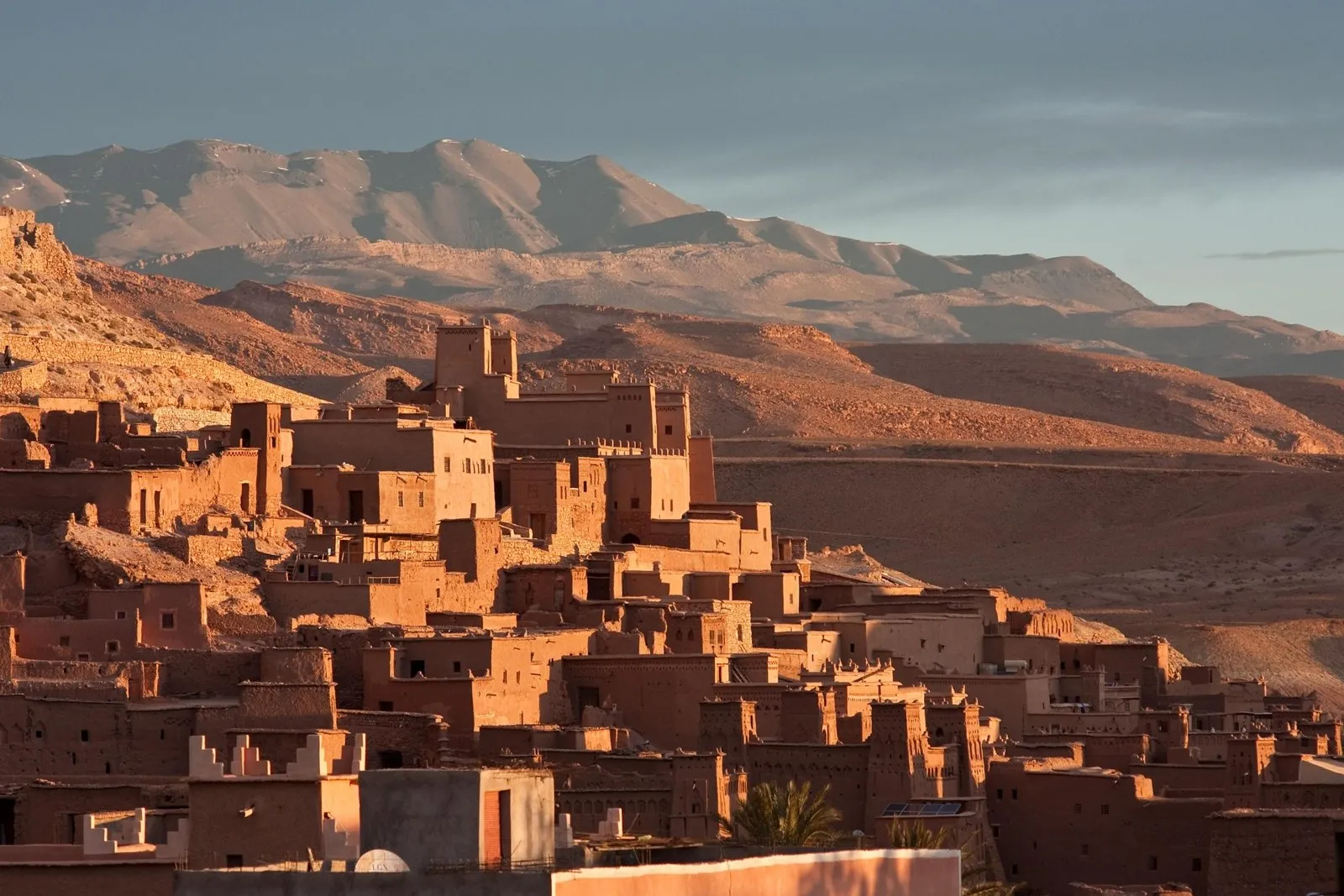 The Aït Benhaddou kasbah near Ouarzazate with mountains behind